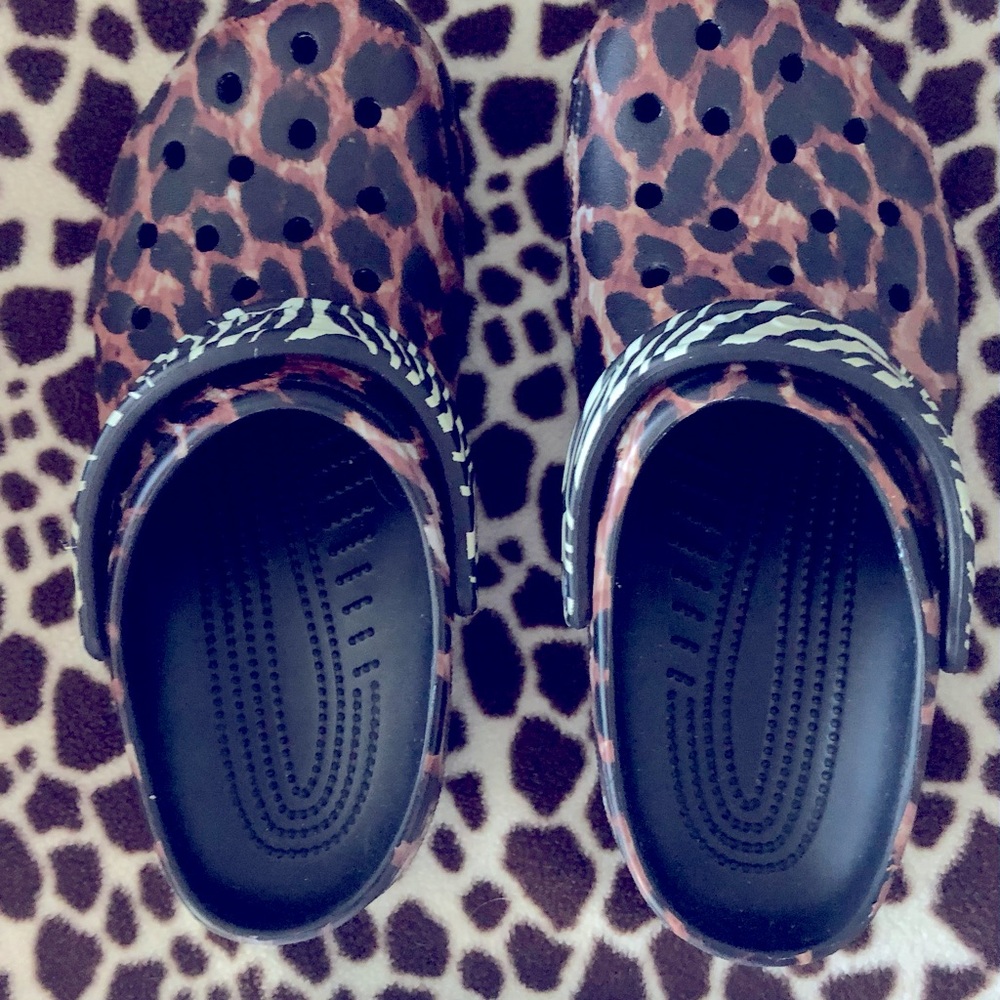 Animal print crocs, worn once, mens size 8 womens size 10